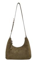 FREDsBRUDER Velvet Wild Midi Hobo Tasche Veloursleder Khaki - Olivgrün