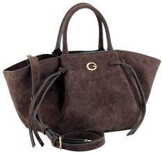 Guess Allegra Kurzgrifftasche Velours Espresso - Dunkelbraun