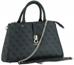 Guess Kurzgrifftasche Zamira Coal Logo Alloverprint grau schwarz
