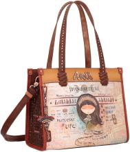 Kurzgrifftasche Braun Anekke Menire indigen Pins