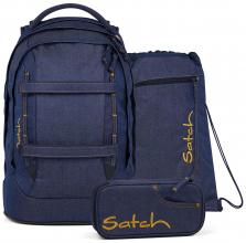 Satch Pack Jugendranzen Denim Blue dunkelblau Set Pennal Sportbeutel