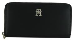 Zipbörse schwarz glatt Iconic Tommy Hilfiger Metallemblem