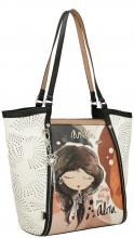 geräumige Schultertasche Anekke weiß Compicprint Alma Kontrast